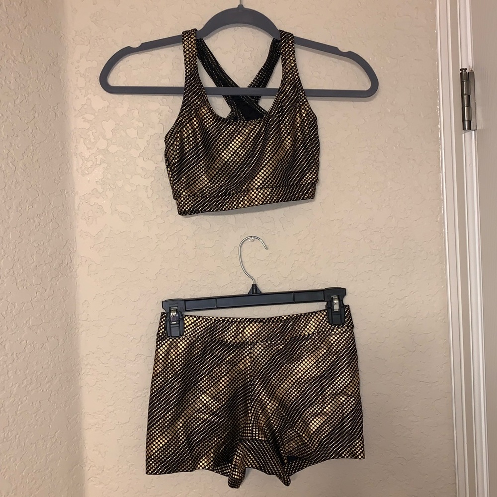 Gold and Black Metallic Bra and Spandex Set